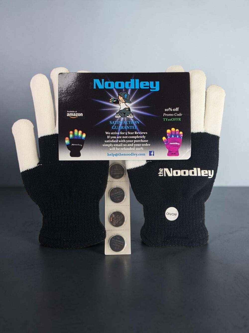 The Noodley LED Flashing Light Up Gloves, Black, Large, 3 Colors, 6 Modes, Kids